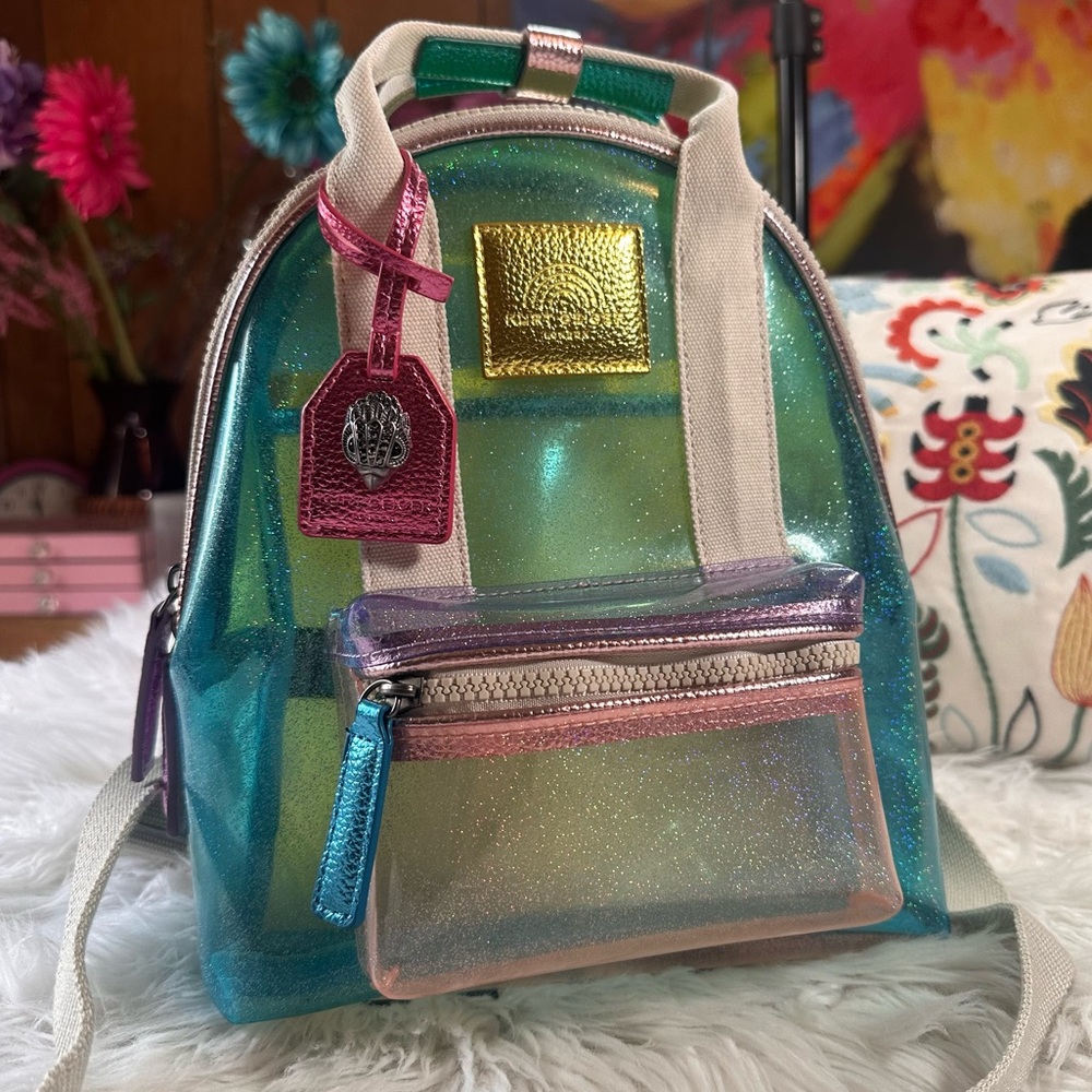 Kurt Geiger • Colorful Glitter Transparent Vinyl Small Southbank Backpack - Picture 16 of 16